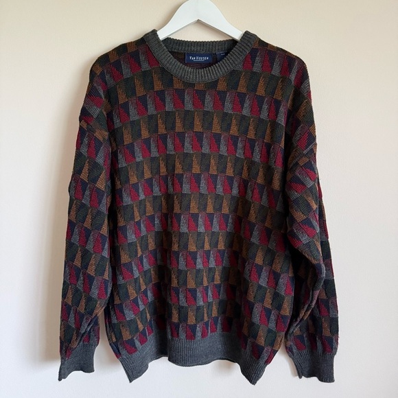 Van Heusen Other - Vintage Van Heusen Men’s Gray Geometric Pullover 90s y2k Grandpa Sweater L